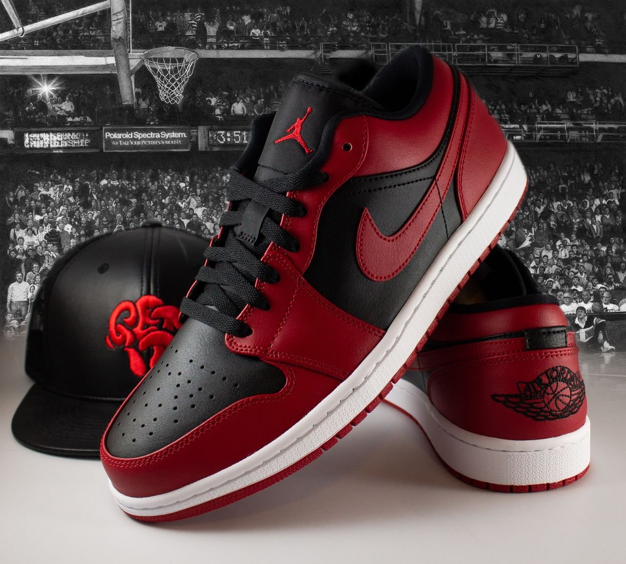Crafting Captivating Headlines: Your awesome post title goes here Close-up of stylish red and black sneakers with cap on sports backdrop.